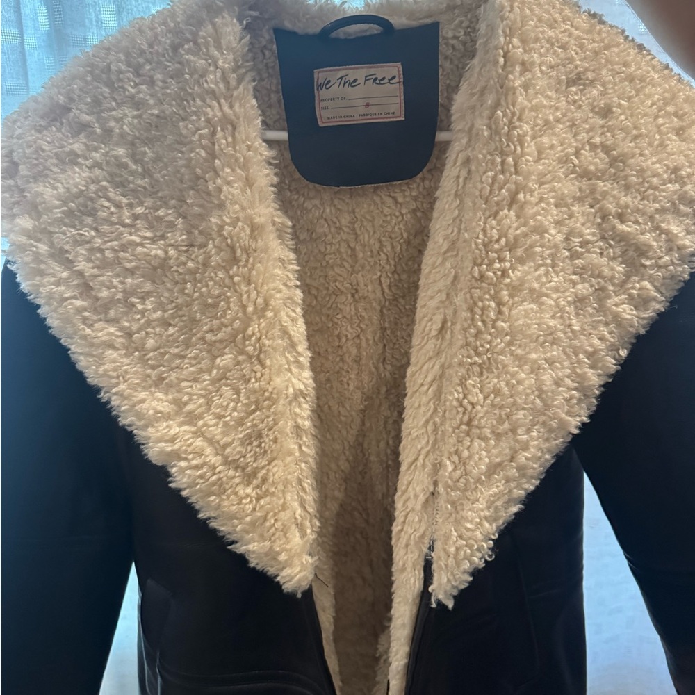We The Free Black and Cream Teddy Jacket with Sherpa Collar